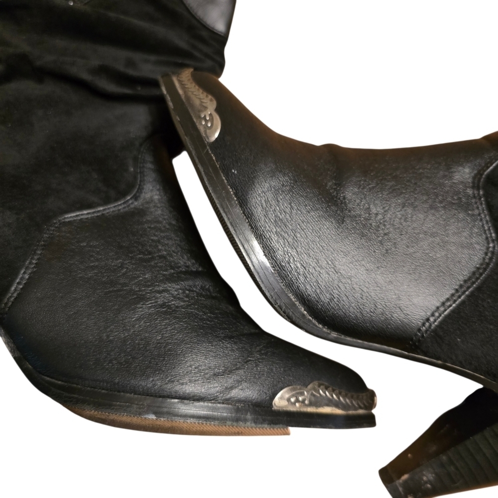 Coastal Black Leather Western Festival Slouch Boots | Metal Toe Rand | Size 8.5 - Picture 4 of 16